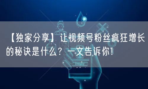 【独家分享】让视频号粉丝疯狂增长的秘诀是什么？一文告诉你！